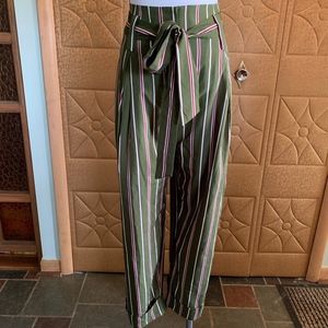 J.O.A.  Stripe tie waist paper bag crop pant